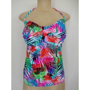new Tankini Top Tropical Print MEDIUM 8 10 Halter Swimsuit Top Bright Colors